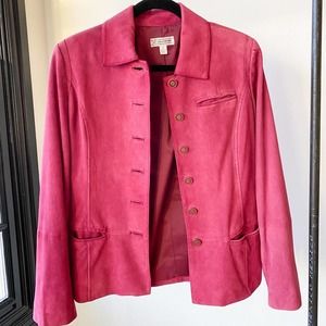 ST. JOHN SPORT Women's Fuchsia Goat Suede Button Front Jacket with Pockets sz S